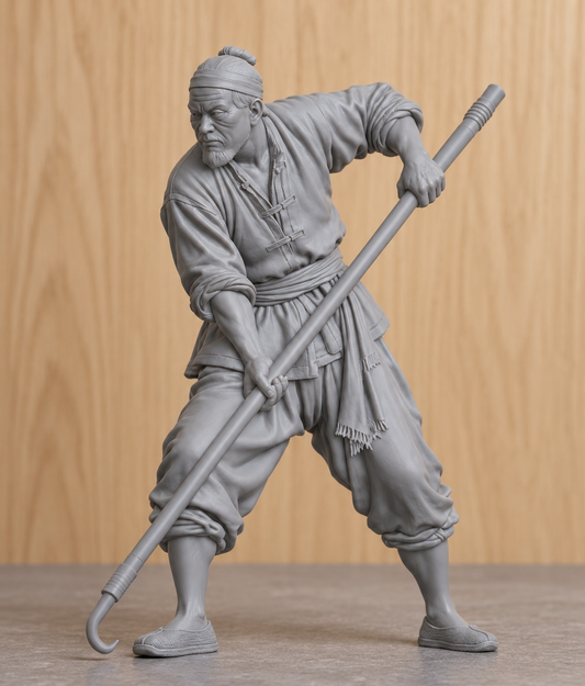 JK3 Chinese Fishing Junk Crew Figure with Boat Hook – Unpainted, Multi-Scale 1/96 to 1/8