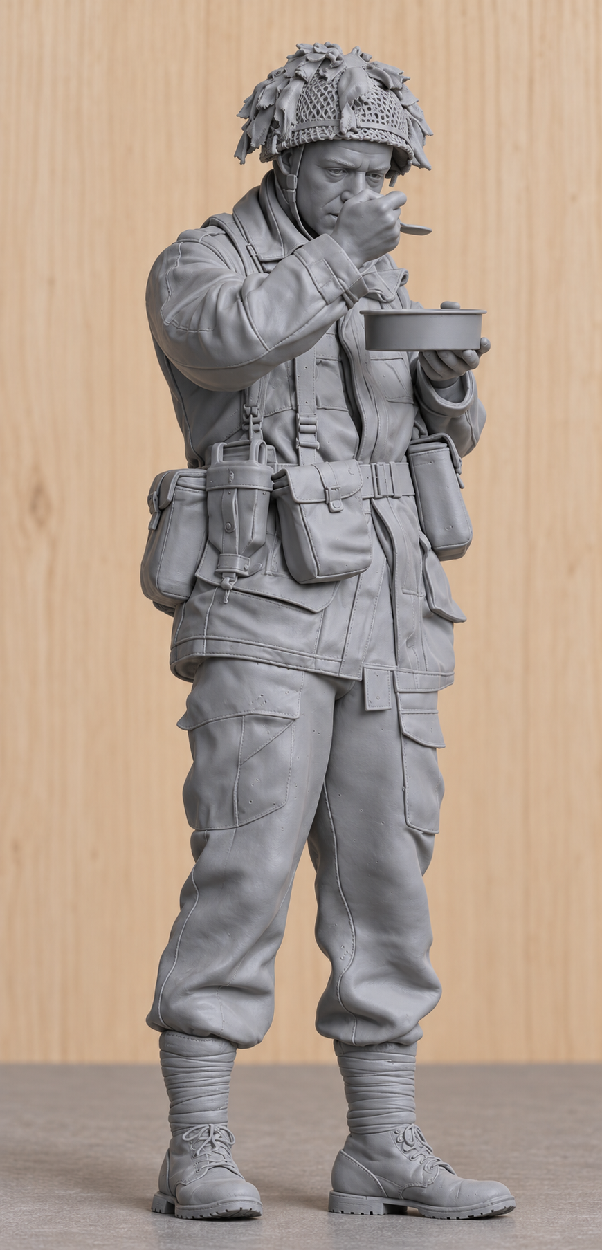 SM1 British Paratrooper 1944 Eating from Mess Tin – Unpainted, Multi-Scale 1/96 to 1/8 | Jager Hobby