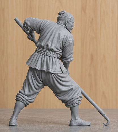 JK3 Chinese Fishing Junk Crew Figure with Boat Hook – Unpainted, Multi-Scale 1/96 to 1/8