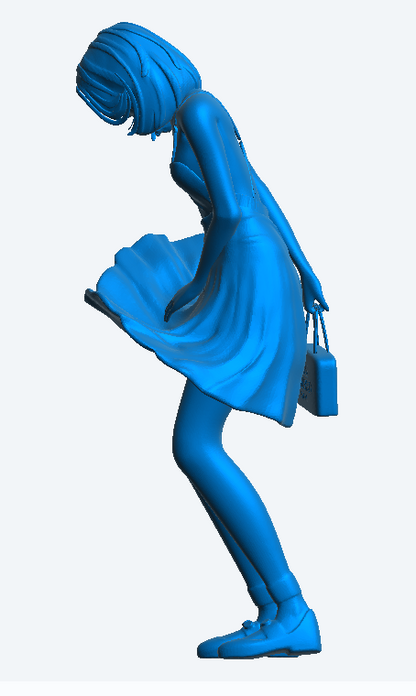 W56 – Woman Shopping on a Windy Day in short rising dress | Die-Cast Scale Model Female Figure