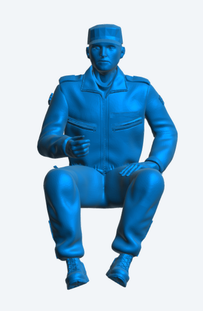 N8 Seated Modern Crew Figure – Uniformed, Multi-Scale, Military-Style Soft Cap