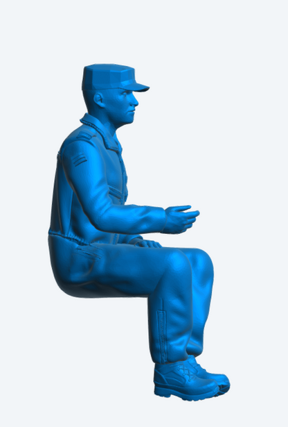 N8 Seated Modern Crew Figure – Uniformed, Multi-Scale, Military-Style Soft Cap