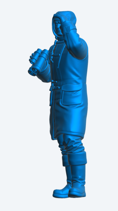 N19 Naval Crew Figure – Cold Weather Duffle Coat, Holding Binoculars – Unpainted Multi-Scale