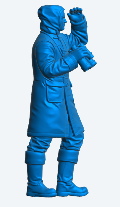 N19 Naval Crew Figure – Cold Weather Duffle Coat, Holding Binoculars – Unpainted Multi-Scale