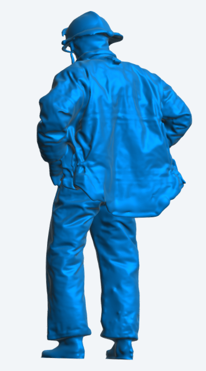 EMS40 USA Firefighter Looking Down – Jacket Open 3D Scanned, Unpainted