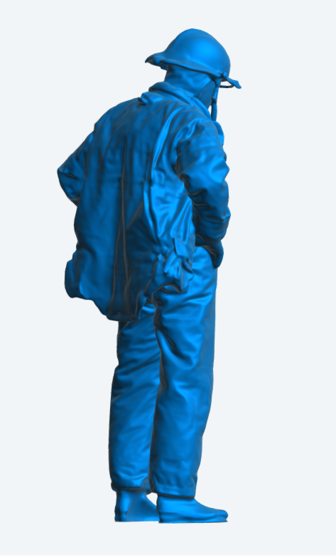 EMS40 USA Firefighter Looking Down – Jacket Open 3D Scanned, Unpainted