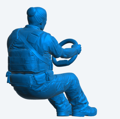 C17 Female Police Officer Driver Figure – Tactical Gear with Steering Wheel Unpainted