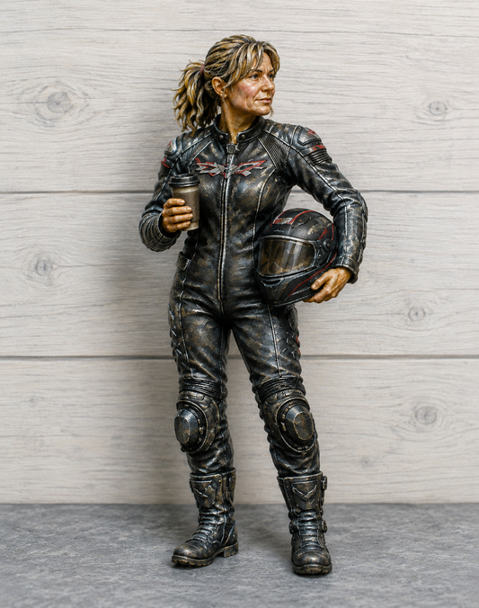B7 Female Modern Motorcycle Rider with Helmet 1:12 Unpainted Multi-Scale Figure