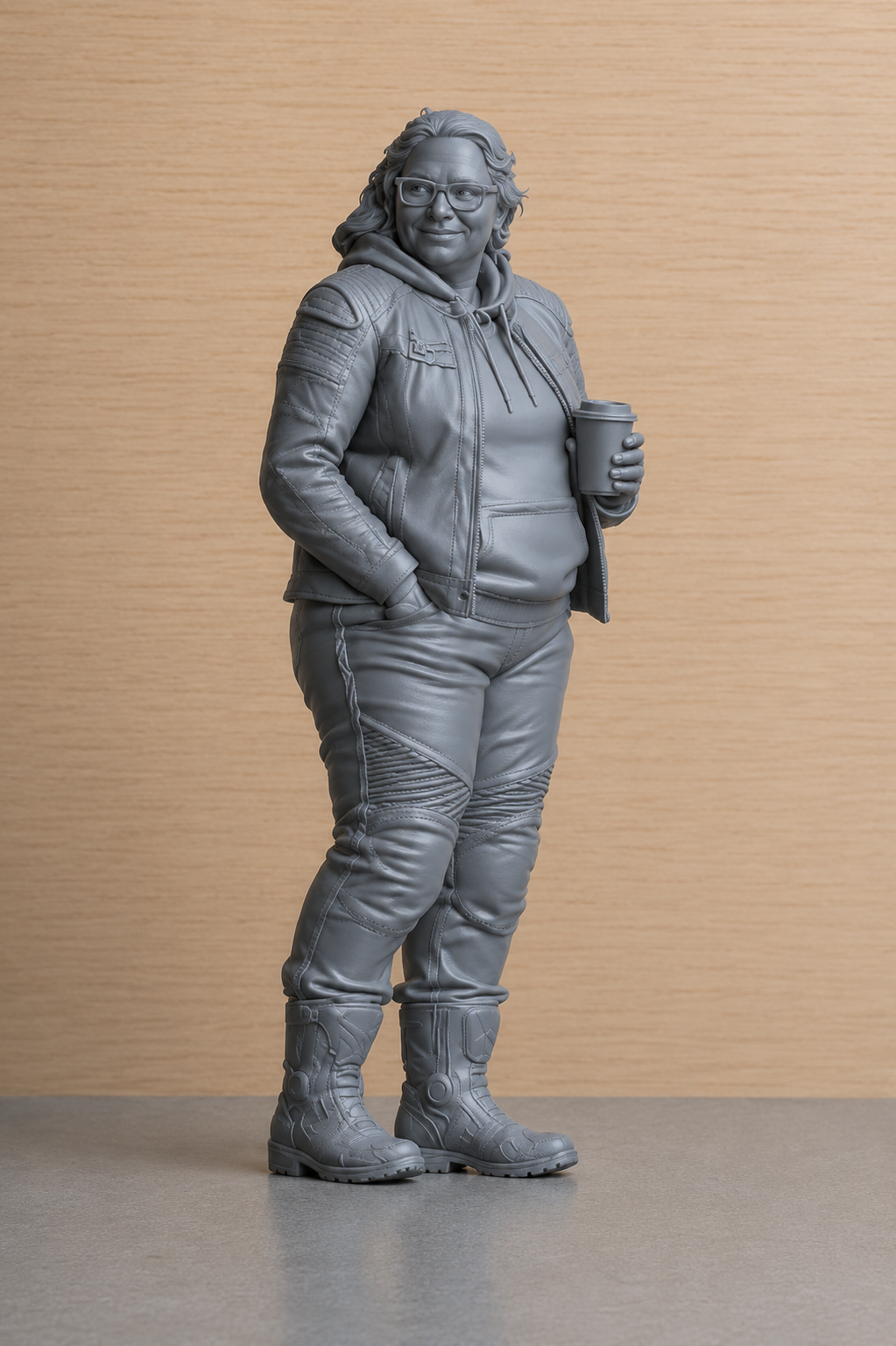 B8 Scale Model Female Biker with Coffee Figure | Unpainted Multi-Scale Motorcycle