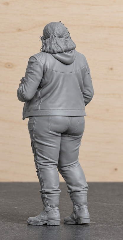 B8 Scale Model Female Biker with Coffee Figure | Unpainted Multi-Scale Motorcycle