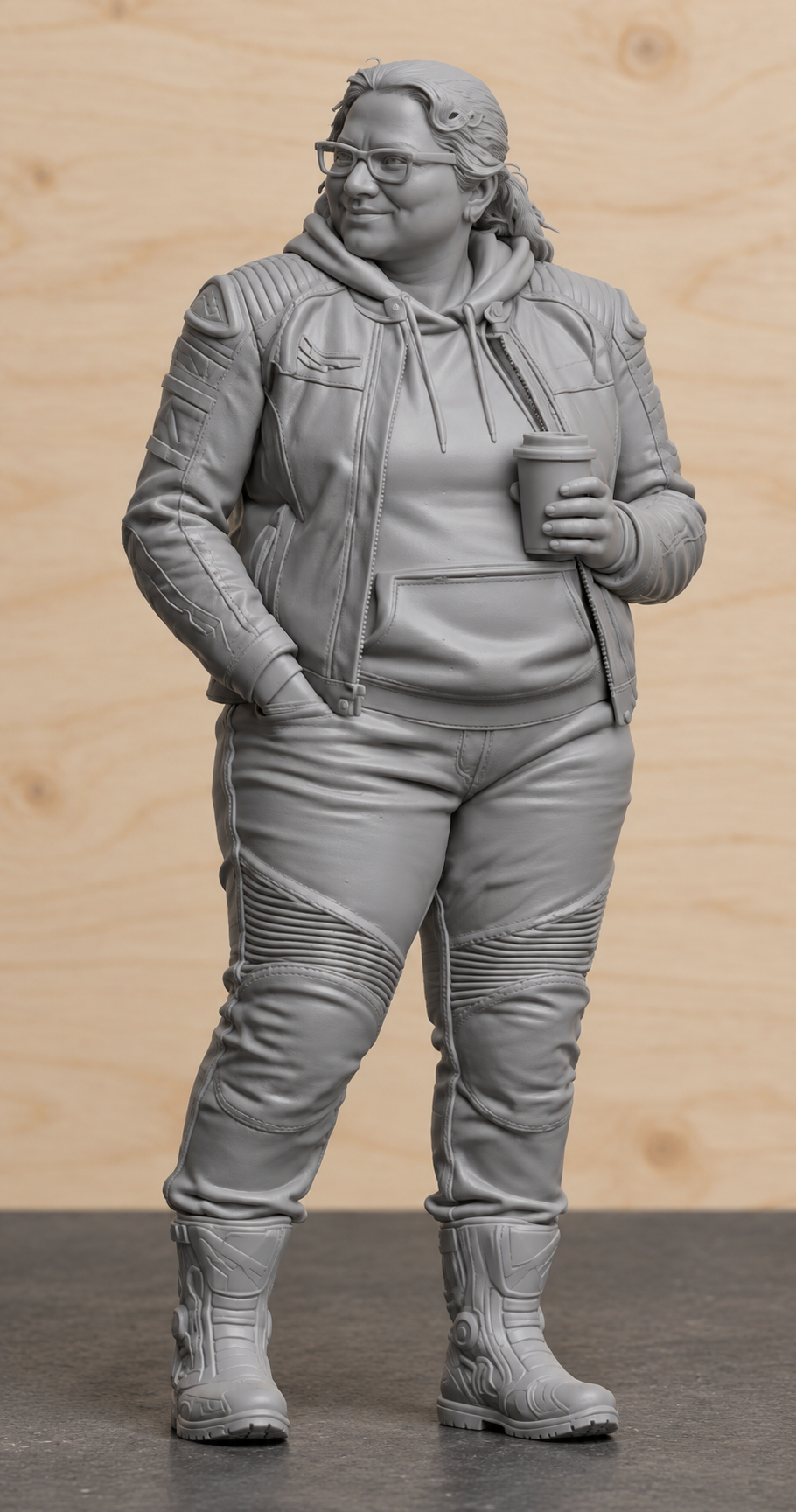 B8 Scale Model Female Biker with Coffee Figure | Unpainted Multi-Scale Motorcycle