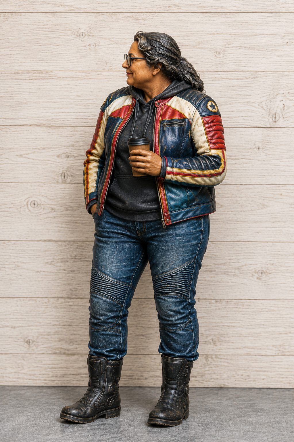 B8 Scale Model Female Biker with Coffee Figure | Unpainted Multi-Scale Motorcycle