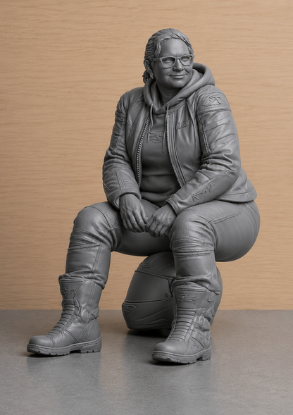 B9 Tamiya 1/12 Seated Female Biker Rest Break Figure  Unpainted Multi-Scale Motorcycle Figure