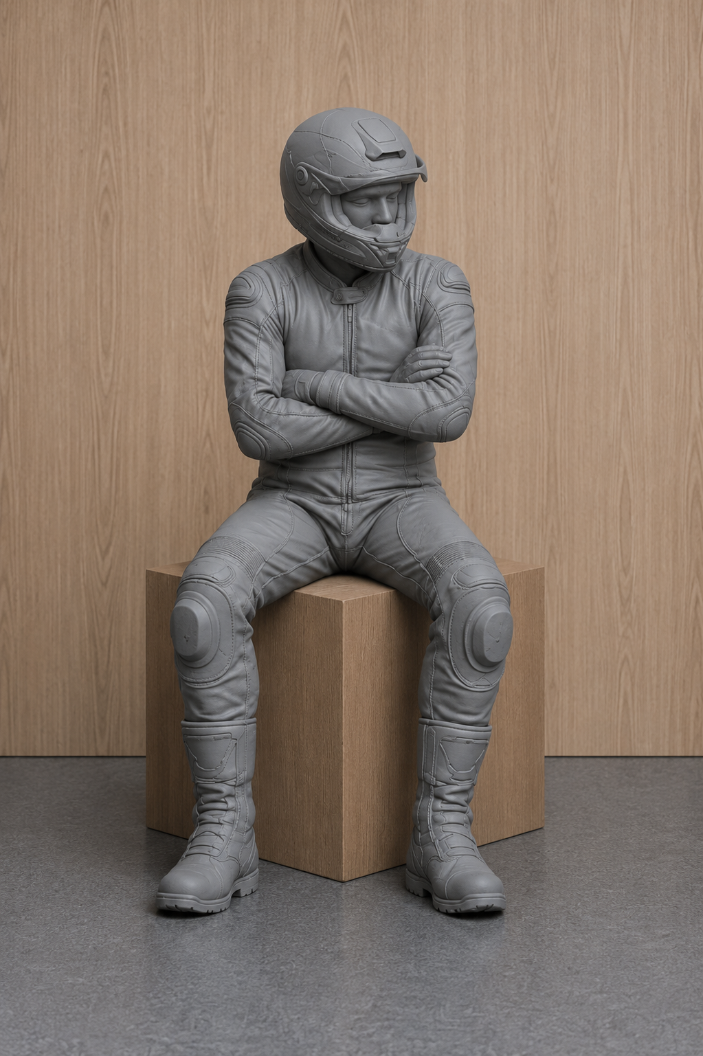 B14 Seated Helmeted Sportbike Rider Figure | Unpainted Multi-Scale Motorcycle Figure