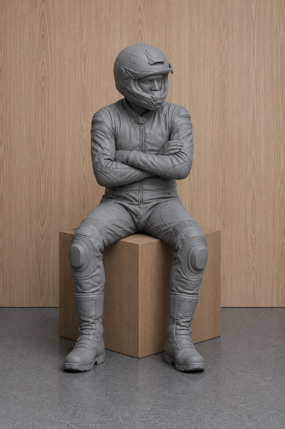 B14 Seated Helmeted Sportbike Rider Figure | Unpainted Multi-Scale Motorcycle Figure