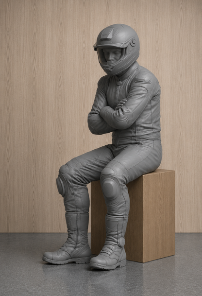 B14 Seated Helmeted Sportbike Rider Figure | Unpainted Multi-Scale Motorcycle Figure