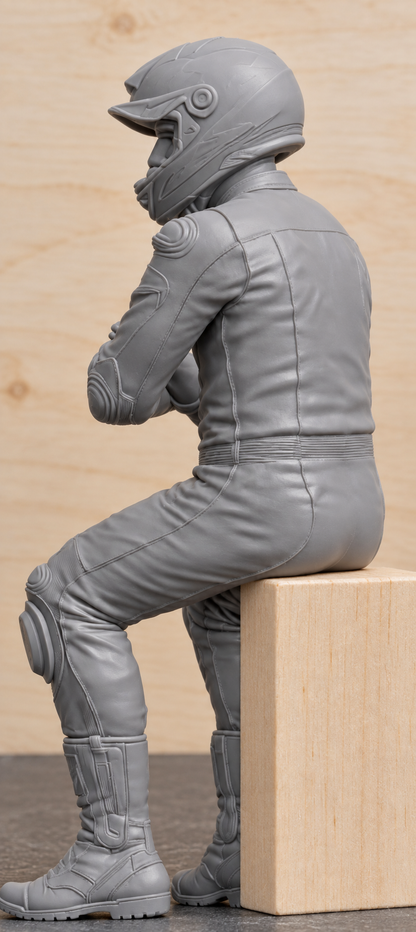 B14 Seated Helmeted Sportbike Rider Figure | Unpainted Multi-Scale Motorcycle Figure