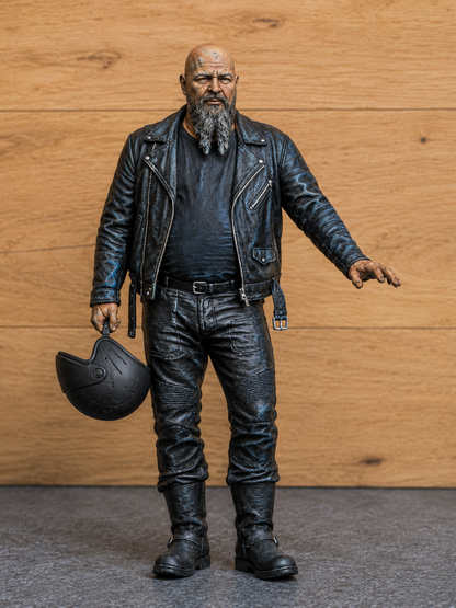 B15 Bearded Biker Holding Helmet | Unpainted 1:9 & 1:12 Multi Scale Motorcycle Diorama Figure