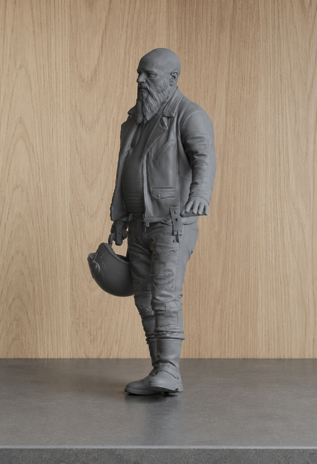 B15 Bearded Biker Holding Helmet | Unpainted 1:9 & 1:12 Multi Scale Motorcycle Diorama Figure