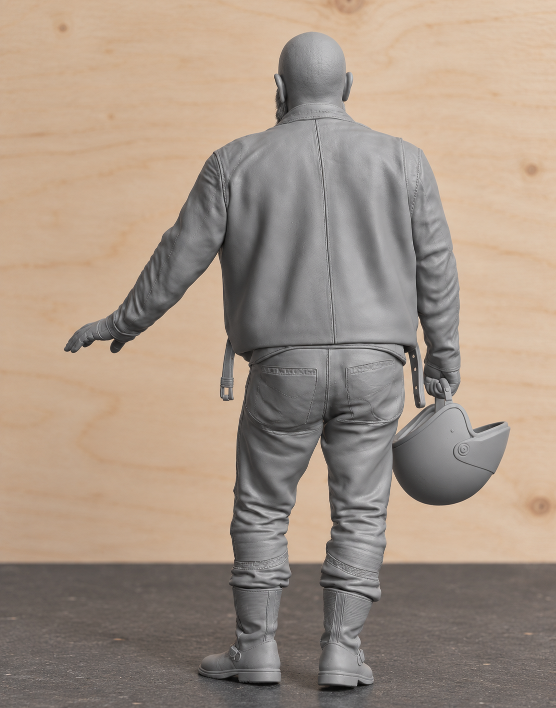 B15 Bearded Biker Holding Helmet | Unpainted 1:9 & 1:12 Multi Scale Motorcycle Diorama Figure