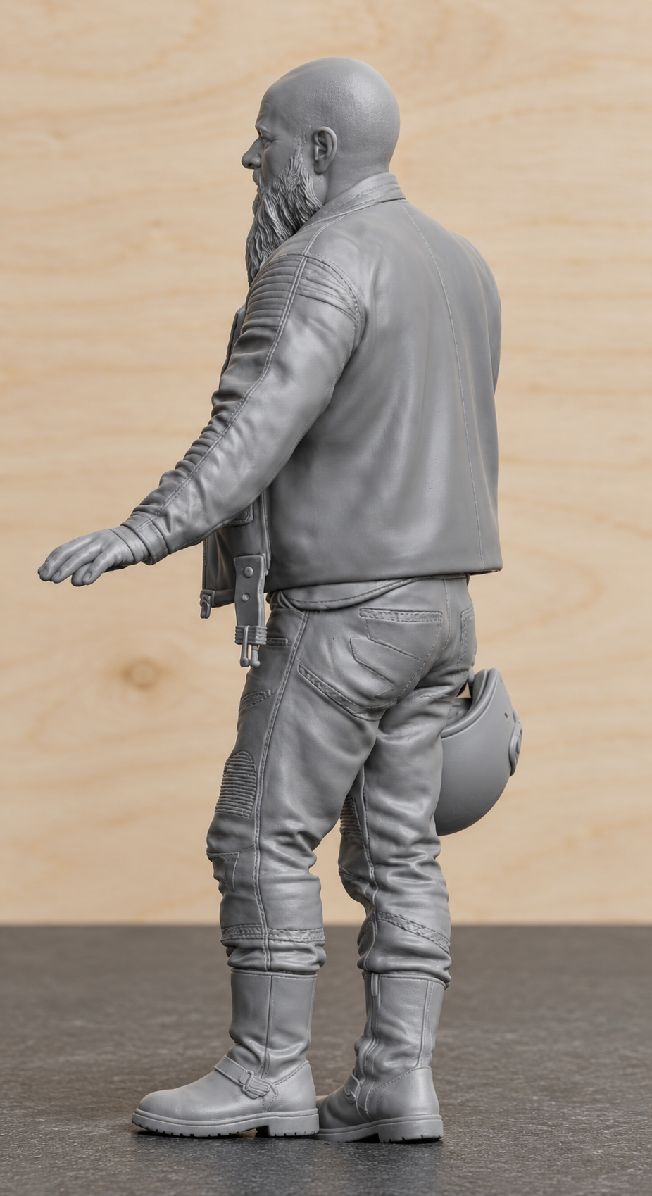 B15 Bearded Biker Holding Helmet | Unpainted 1:9 & 1:12 Multi Scale Motorcycle Diorama Figure