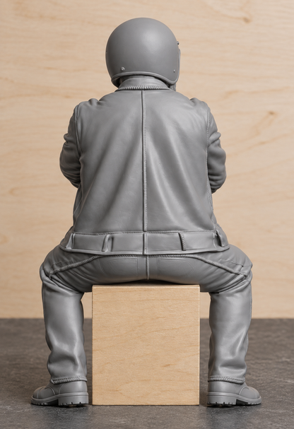 B16 Model Seated Cruiser Biker Figure with Folded Arms | Unpainted Multi Scale 1/9 & 1/12 Scale