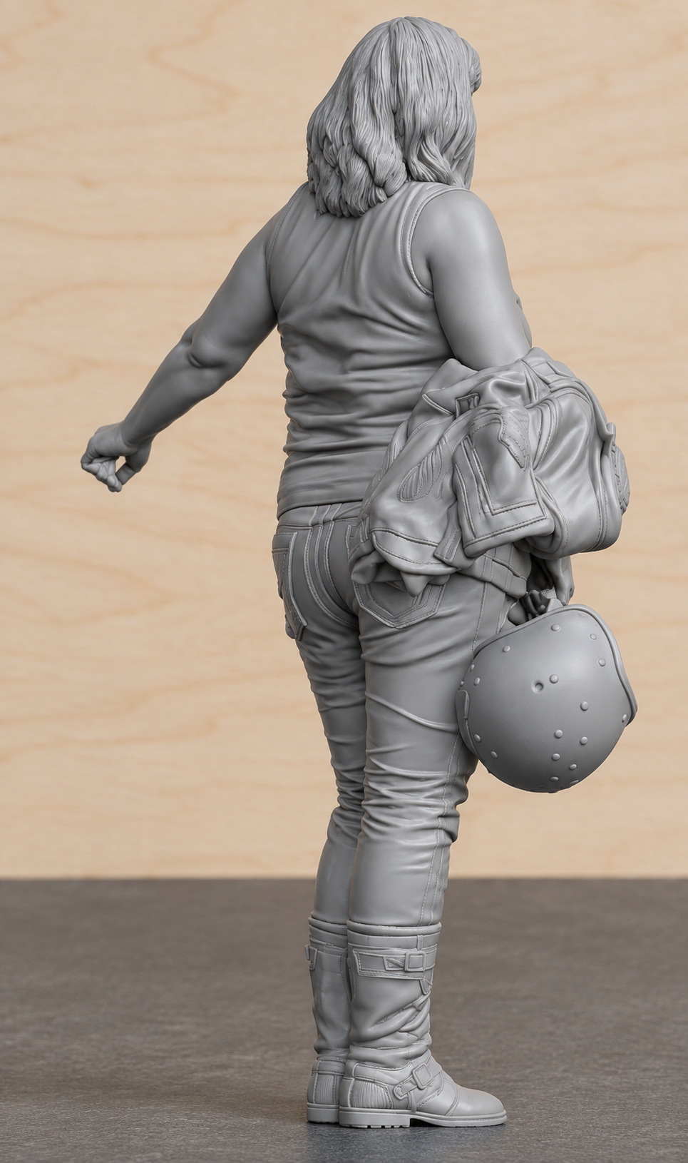 B18 Meng 1:9  Female Biker Carrying Helmet & Jacket | Unpainted Model Figure