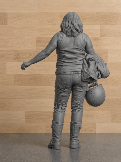 B18 Meng 1:9  Female Biker Carrying Helmet & Jacket | Unpainted Model Figure