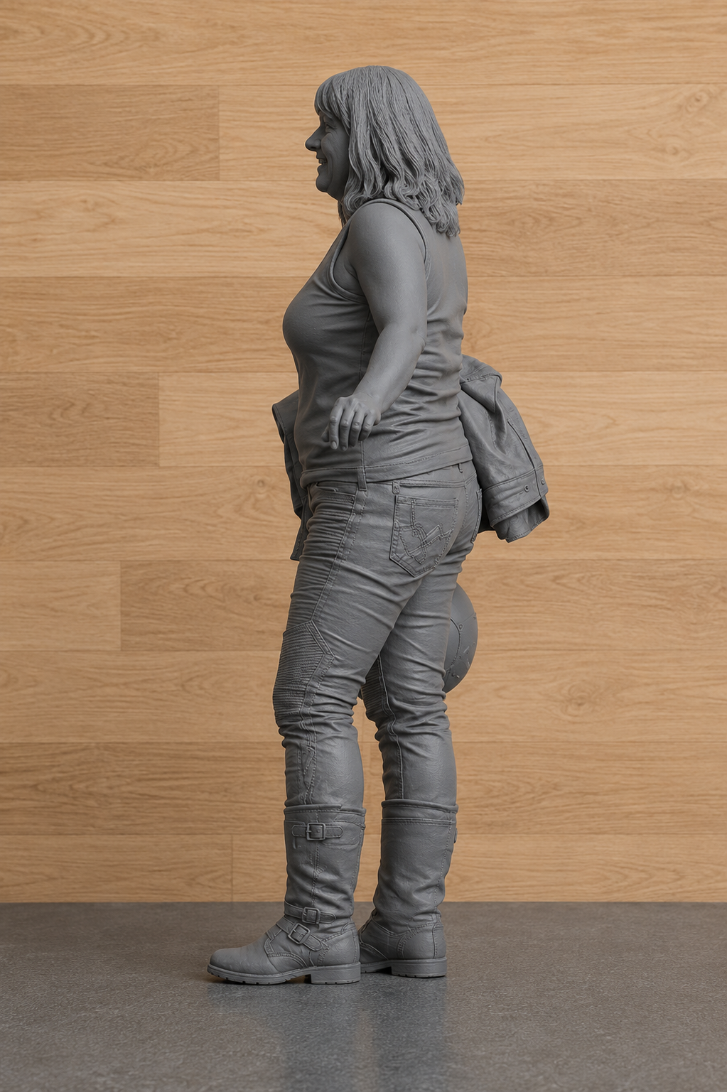B18 Meng 1:9  Female Biker Carrying Helmet & Jacket | Unpainted Model Figure