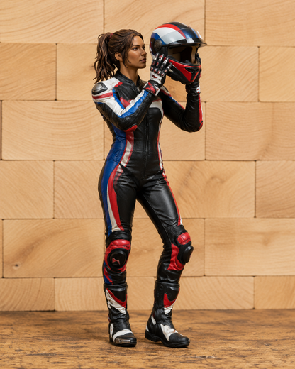 B20 Female Biker Putting on Helmet | Unpainted Multi-Scale Motorcycle Figure