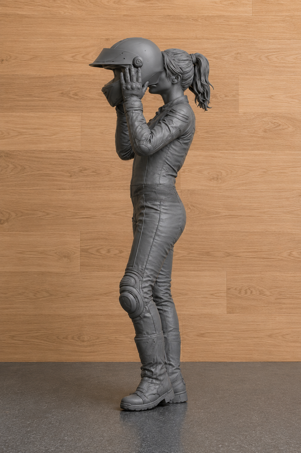 B20 Female Biker Putting on Helmet | Unpainted Multi-Scale Motorcycle Figure