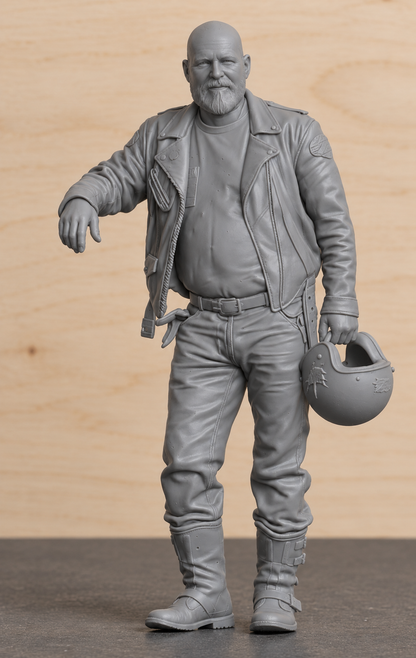 B23 Standing Bearded Biker Holding Helmet | Unpainted 1/6 Multi Scale Motorcycle Figure