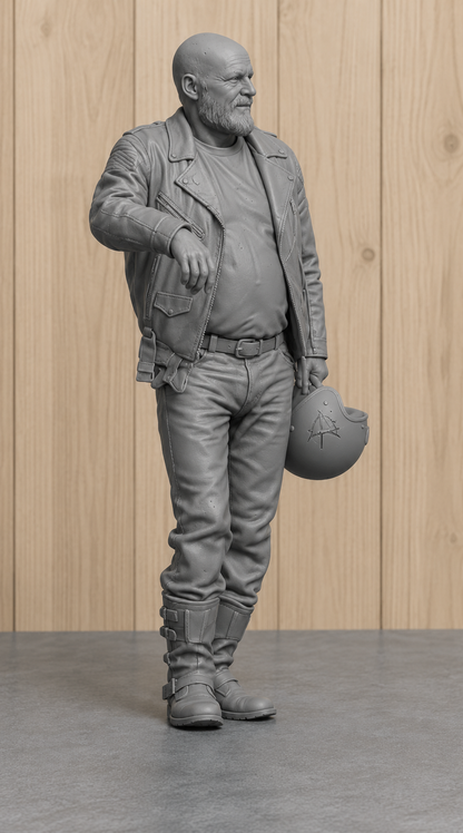 B23 Standing Bearded Biker Holding Helmet | Unpainted 1/6 Multi Scale Motorcycle Figure