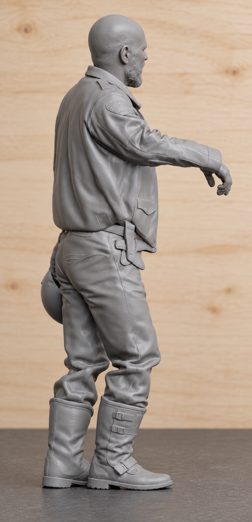 B23 Standing Bearded Biker Holding Helmet | Unpainted 1/6 Multi Scale Motorcycle Figure