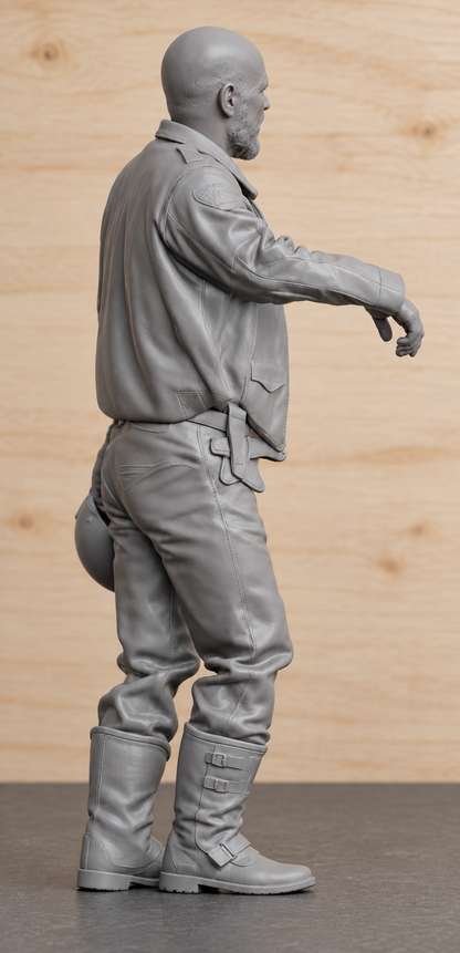 B23 Standing Bearded Biker Holding Helmet | Unpainted 1/6 Multi Scale Motorcycle Figure