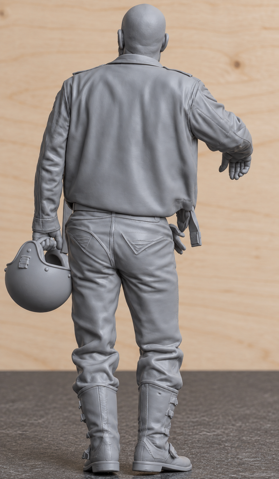 B23 Standing Bearded Biker Holding Helmet | Unpainted 1/6 Multi Scale Motorcycle Figure