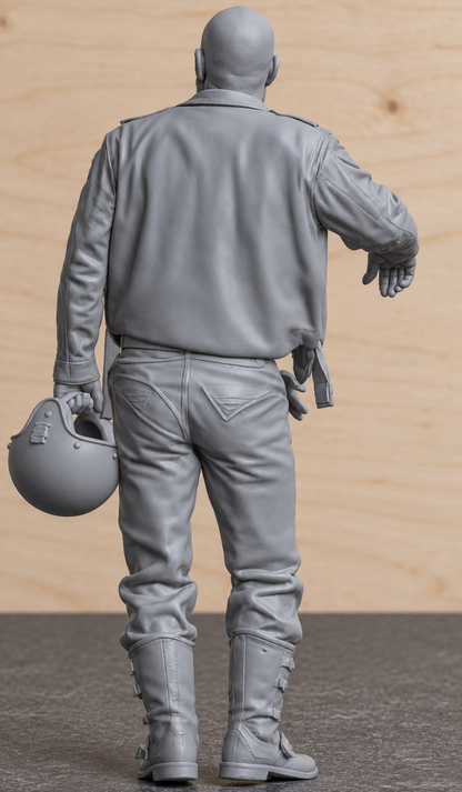 B23 Standing Bearded Biker Holding Helmet | Unpainted 1/6 Multi Scale Motorcycle Figure