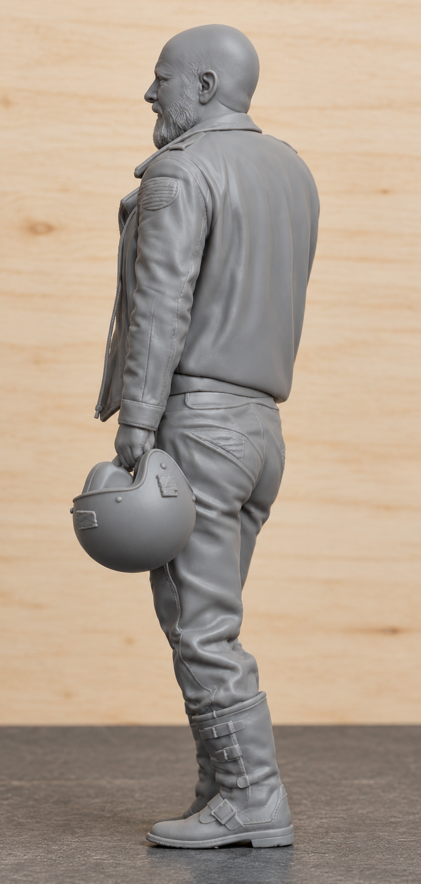 B23 Standing Bearded Biker Holding Helmet | Unpainted 1/6 Multi Scale Motorcycle Figure