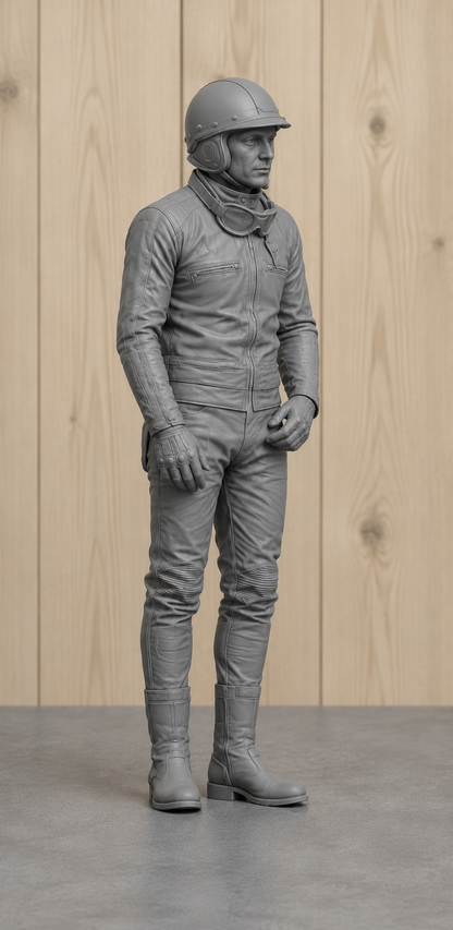 B30 Period Motorcycle Rider Figure | Unpainted 1:9 Scale for Italeri Norton 750 Commando Displays