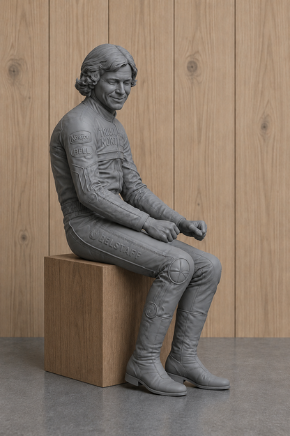B32 Barry Sheene Seated Rider Figure | Unpainted Scale for Suzuki RG500 Displays