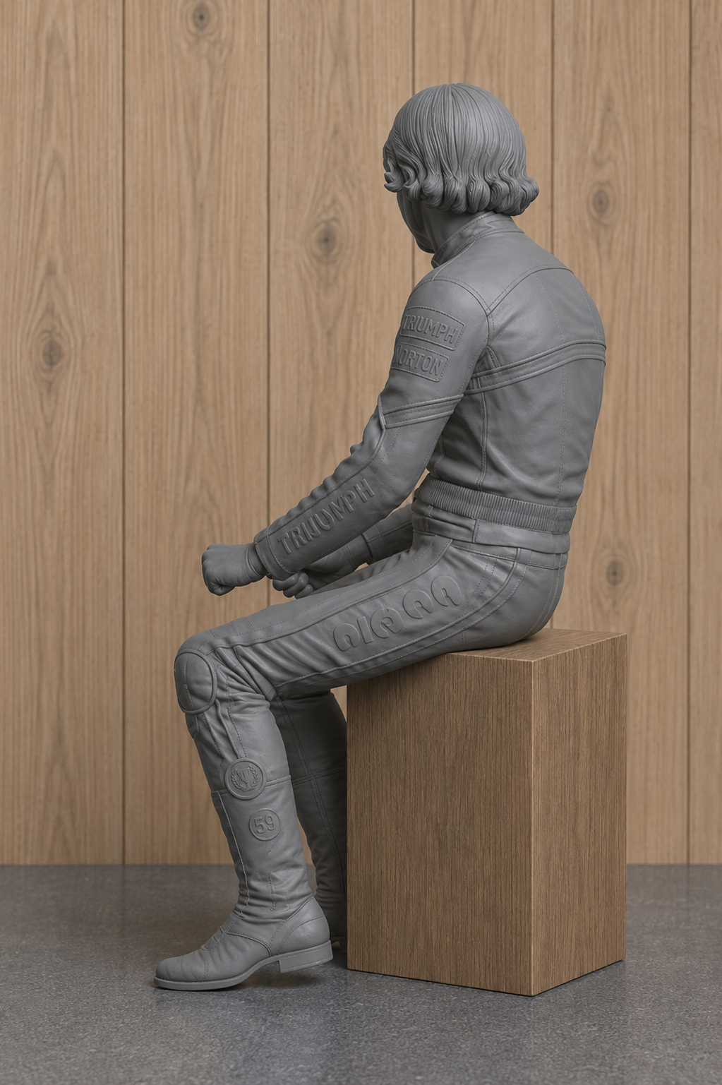 B32 Barry Sheene Seated Rider Figure | Unpainted Scale for Suzuki RG500 Displays