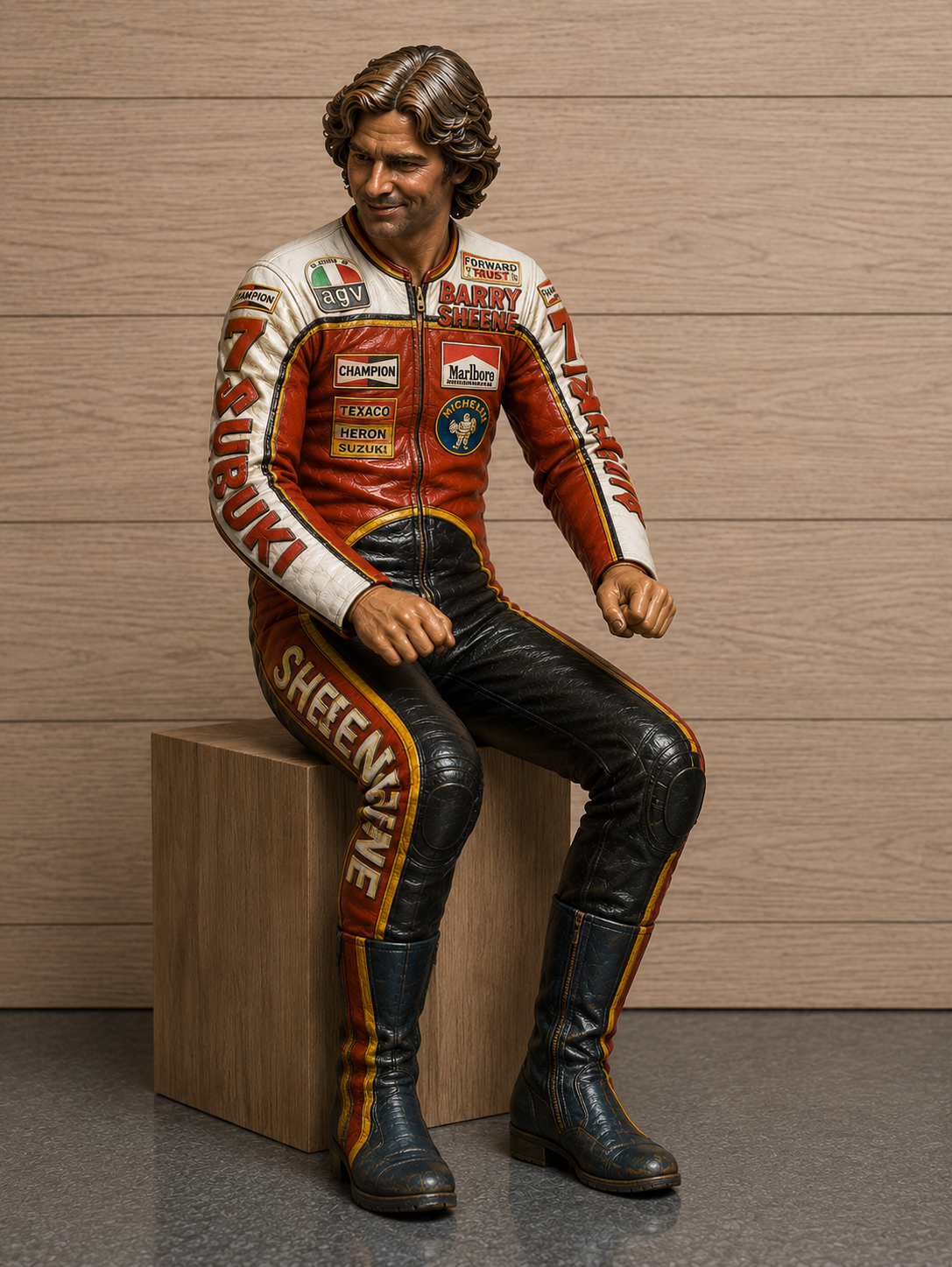 B32 Barry Sheene Seated Rider Figure | Unpainted Scale for Suzuki RG500 Displays