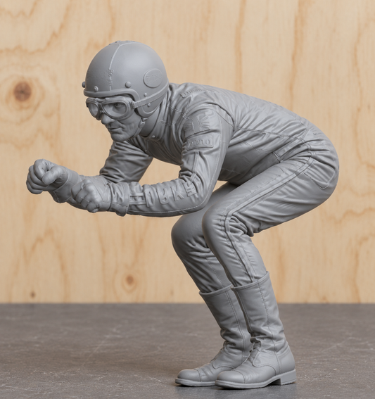 B34 Classic Racing Motorcycle Rider Figure | Unpainted 1:9 Scale for MV Agusta 500 Displays