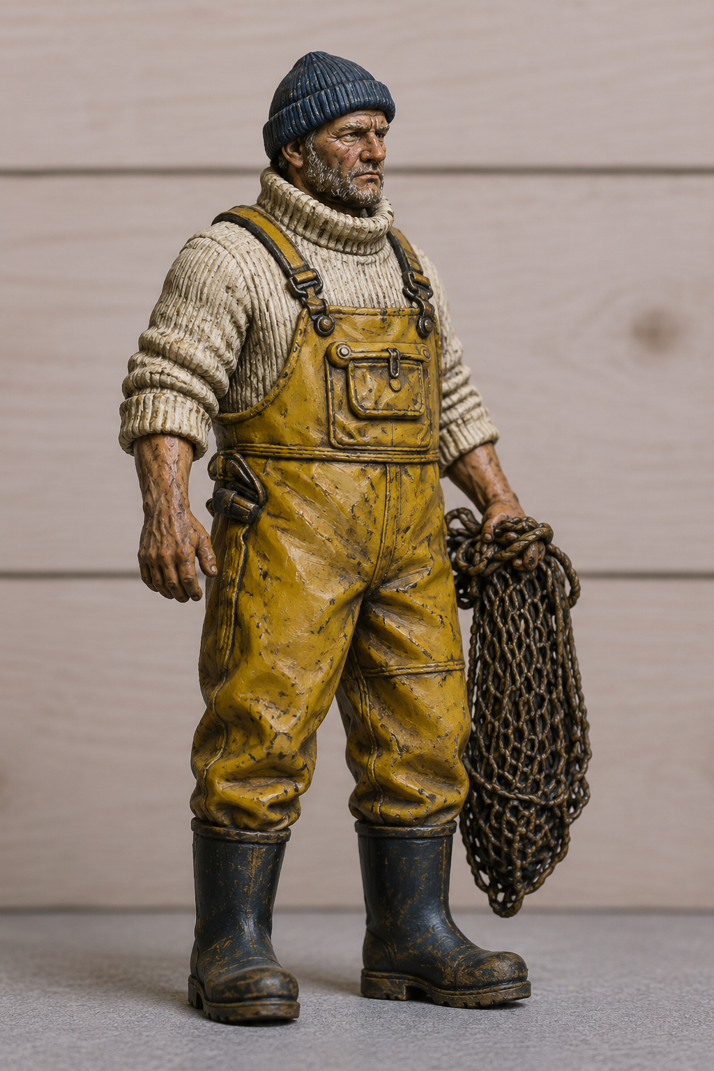 TG128 Fishing Boat Crew Figure Holding Net – Scale Model Unpainted