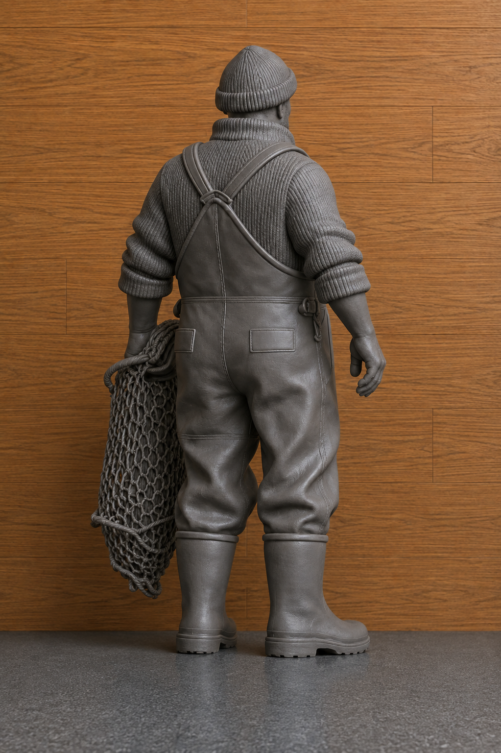 TG128 Fishing Boat Crew Figure Holding Net – Scale Model Unpainted