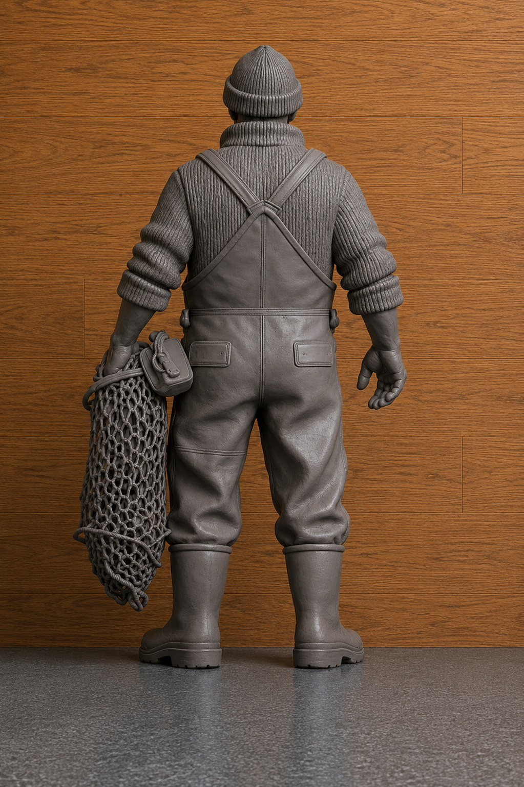TG128 Fishing Boat Crew Figure Holding Net – Scale Model Unpainted