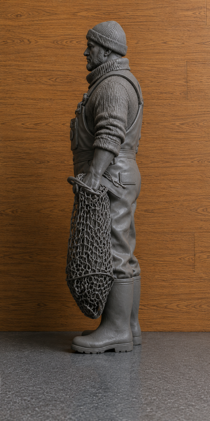 TG128 Fishing Boat Crew Figure Holding Net – Scale Model Unpainted