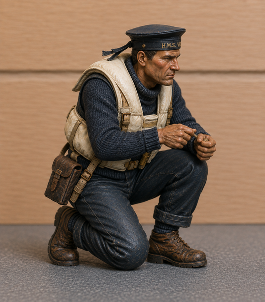 CMB4 WWI Royal Navy Lewis Gunner – Kneeling Coastal Motor Boat Crew Figure – Multi Sca