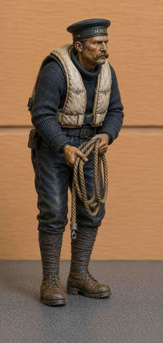 CMB9 Unpainted WWI Royal Navy Coastal Forces Crewman with Rope Model Figure
