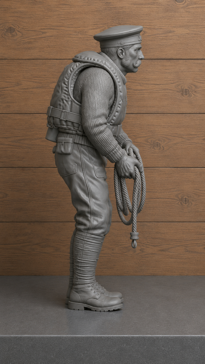 CMB9 Unpainted WWI Royal Navy Coastal Forces Crewman with Rope Model Figure